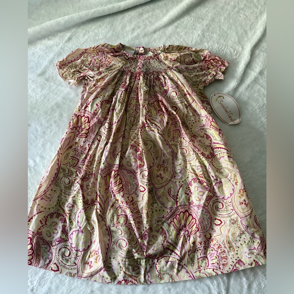 New Smocked Giraffe Viva Le Fete Geometric Smocked Bishop Dress 2T NWT